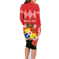 Tonga ANZAC Day Family Matching Long Sleeve Bodycon Dress and Hawaiian Shirt Camouflage With Poppies Lest We Forget LT14 - Polynesian Pride