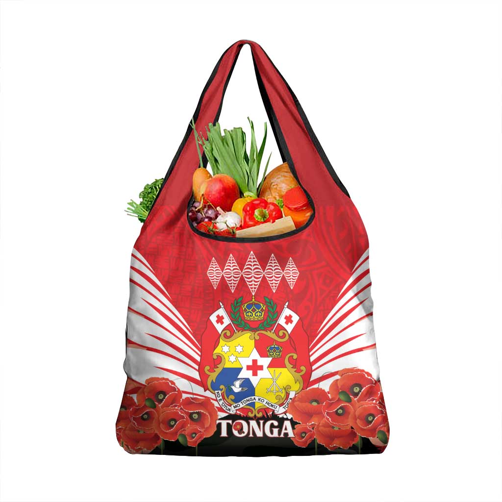Tonga ANZAC Day Grocery Bag Camouflage With Poppies Lest We Forget LT14 1-pack One Size Red - Polynesian Pride