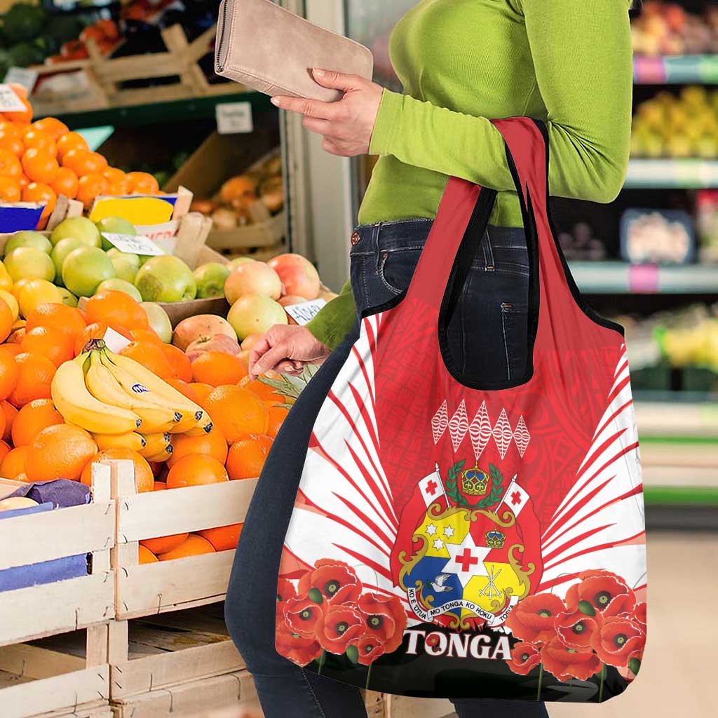 Tonga ANZAC Day Grocery Bag Camouflage With Poppies Lest We Forget LT14 - Polynesian Pride