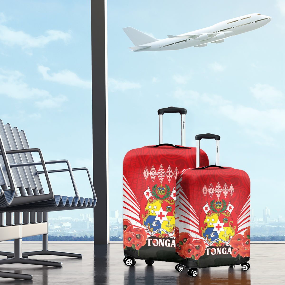 Tonga ANZAC Day Luggage Cover Camouflage With Poppies Lest We Forget LT14 - Polynesian Pride