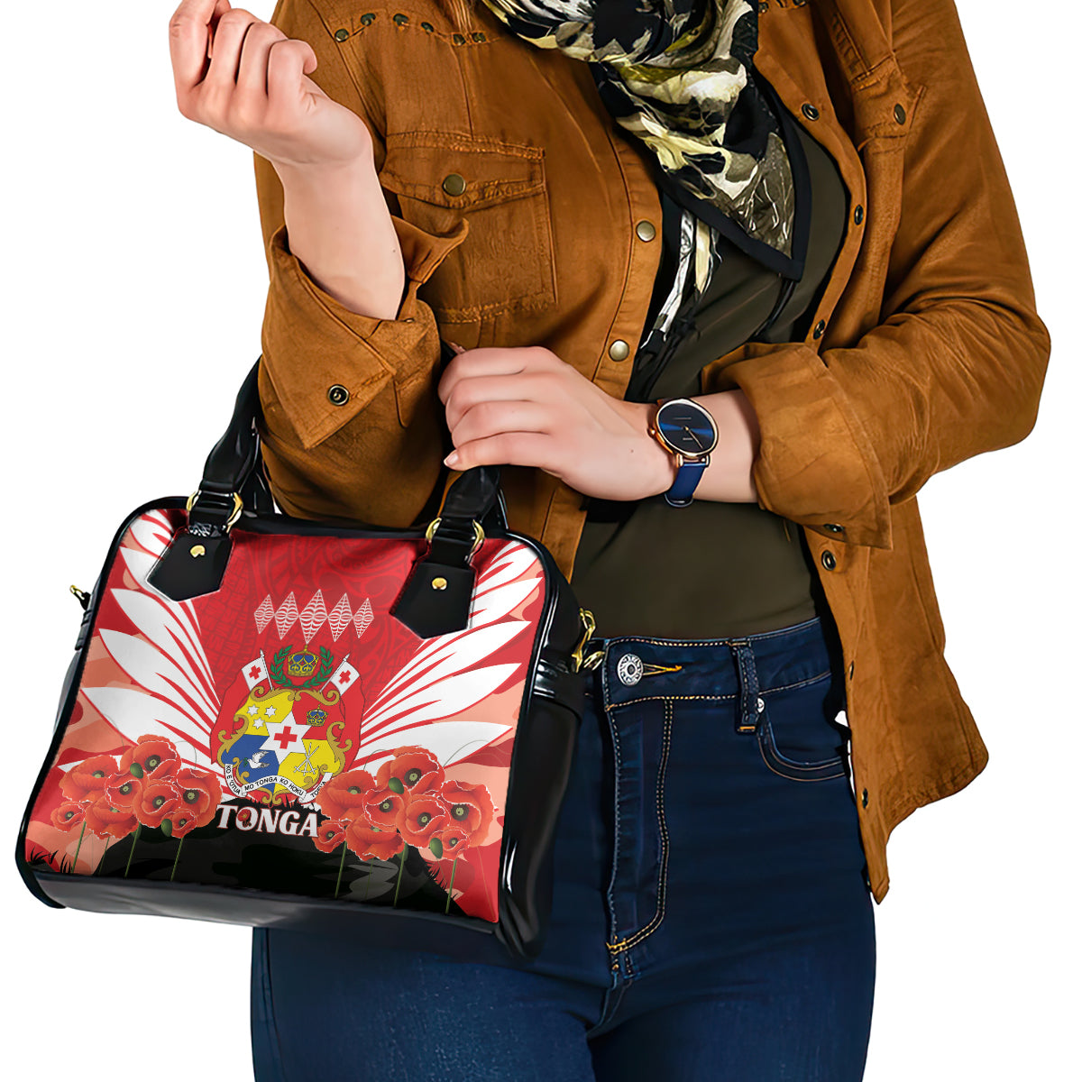 Tonga ANZAC Day Shoulder Handbag Camouflage With Poppies Lest We Forget LT14 - Polynesian Pride