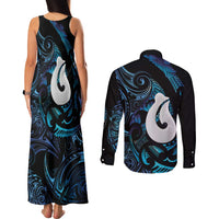 Hei Matau New Zealand Matariki Couples Matching Tank Maxi Dress and Long Sleeve Button Shirt NZ Fish Hook Maori Art LT14 - Polynesian Pride