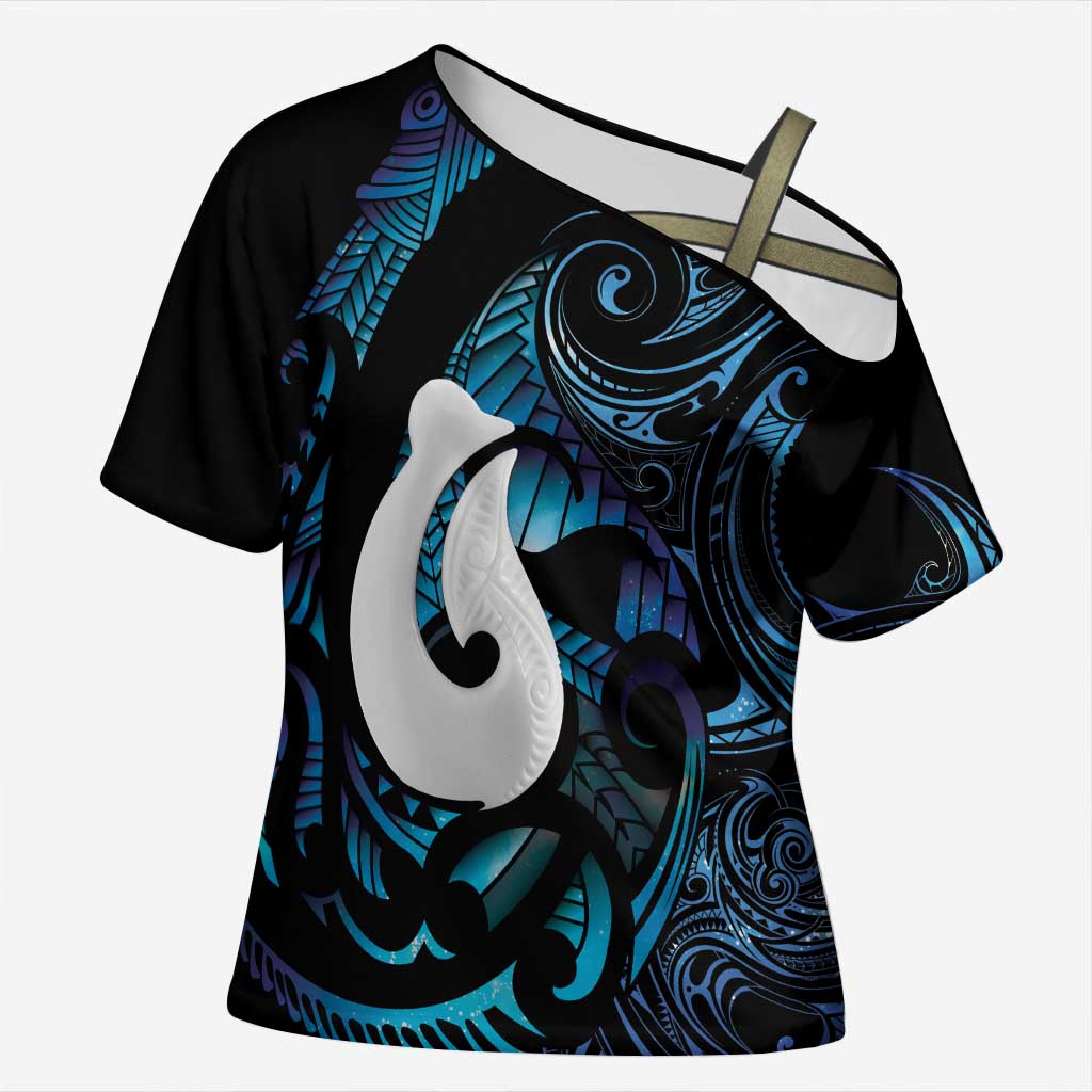 Hei Matau New Zealand Matariki Cross Shoulder Shirt NZ Fish Hook Maori Art
