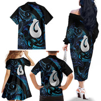 Hei Matau New Zealand Matariki Family Matching Off The Shoulder Long Sleeve Dress and Hawaiian Shirt NZ Fish Hook Maori Art LT14 - Polynesian Pride