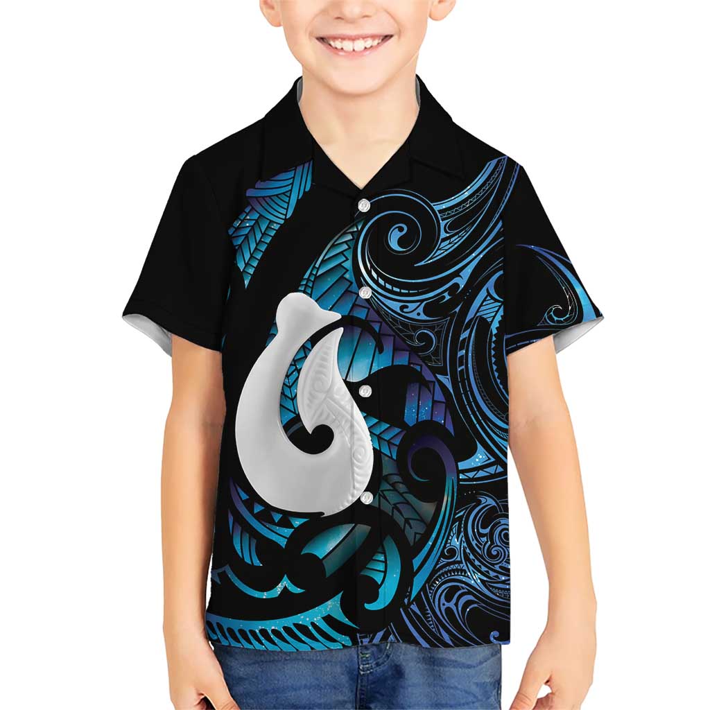 Hei Matau New Zealand Matariki Family Matching Off Shoulder Maxi Dress and Hawaiian Shirt NZ Fish Hook Maori Art LT14 Son's Shirt Purple - Polynesian Pride