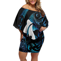Hei Matau New Zealand Matariki Family Matching Off Shoulder Short Dress and Hawaiian Shirt NZ Fish Hook Maori Art LT14 Mom's Dress Purple - Polynesian Pride