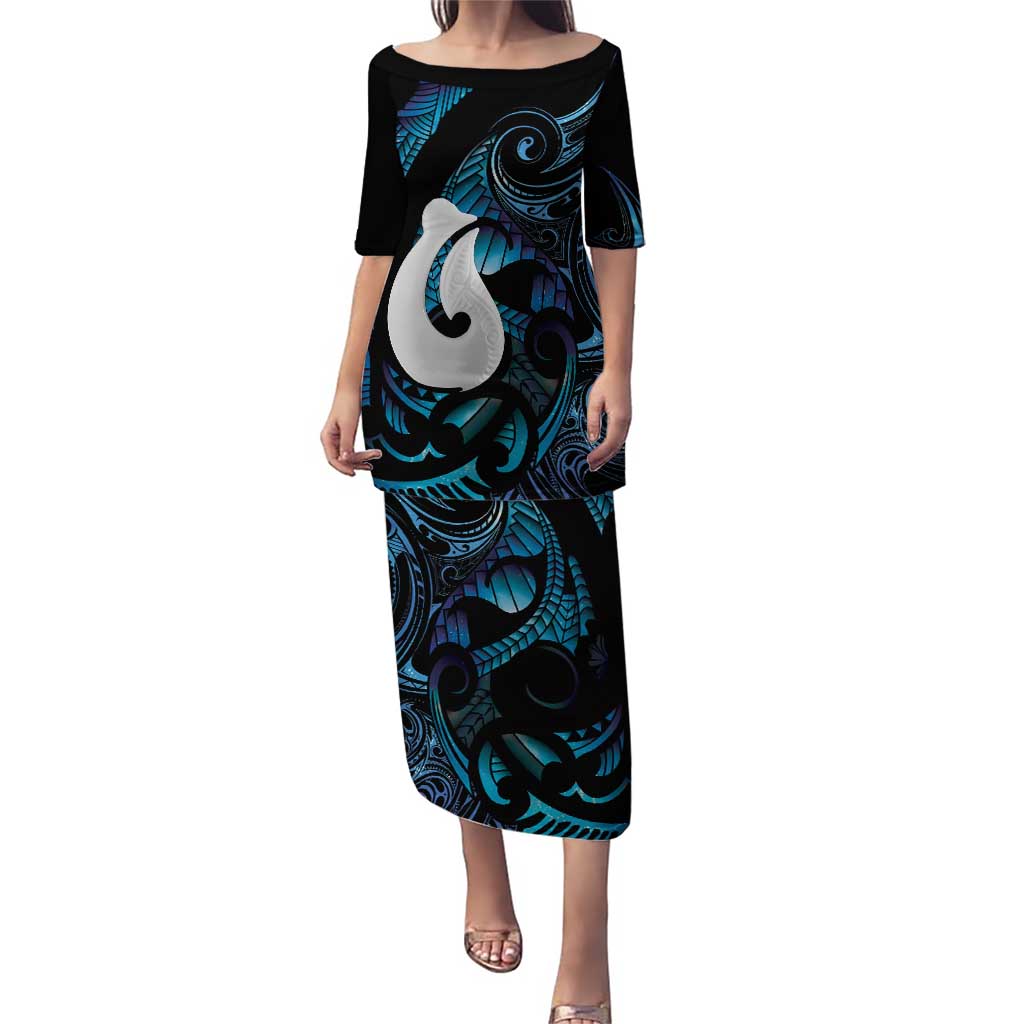 Hei Matau New Zealand Matariki Family Matching Puletasi and Hawaiian Shirt NZ Fish Hook Maori Art LT14 Mom's Dress Purple - Polynesian Pride