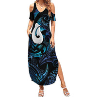 Hei Matau New Zealand Matariki Family Matching Summer Maxi Dress and Hawaiian Shirt NZ Fish Hook Maori Art LT14 Mom's Dress Purple - Polynesian Pride
