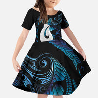 Hei Matau New Zealand Matariki Family Matching Tank Maxi Dress and Hawaiian Shirt NZ Fish Hook Maori Art LT14 Daughter's Dress Purple - Polynesian Pride