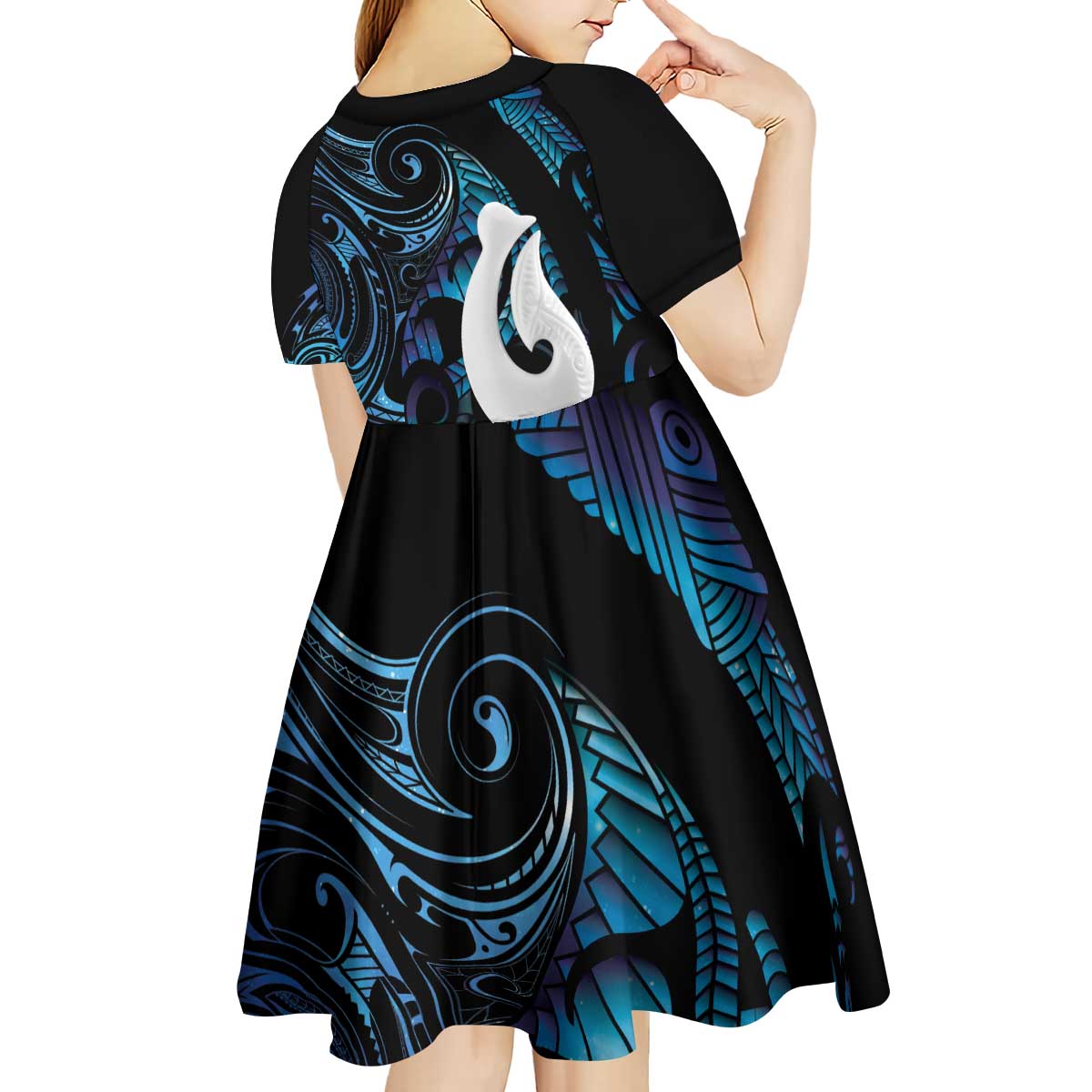 Hei Matau New Zealand Matariki Kid Short Sleeve Dress NZ Fish Hook Maori Art LT14 - Polynesian Pride