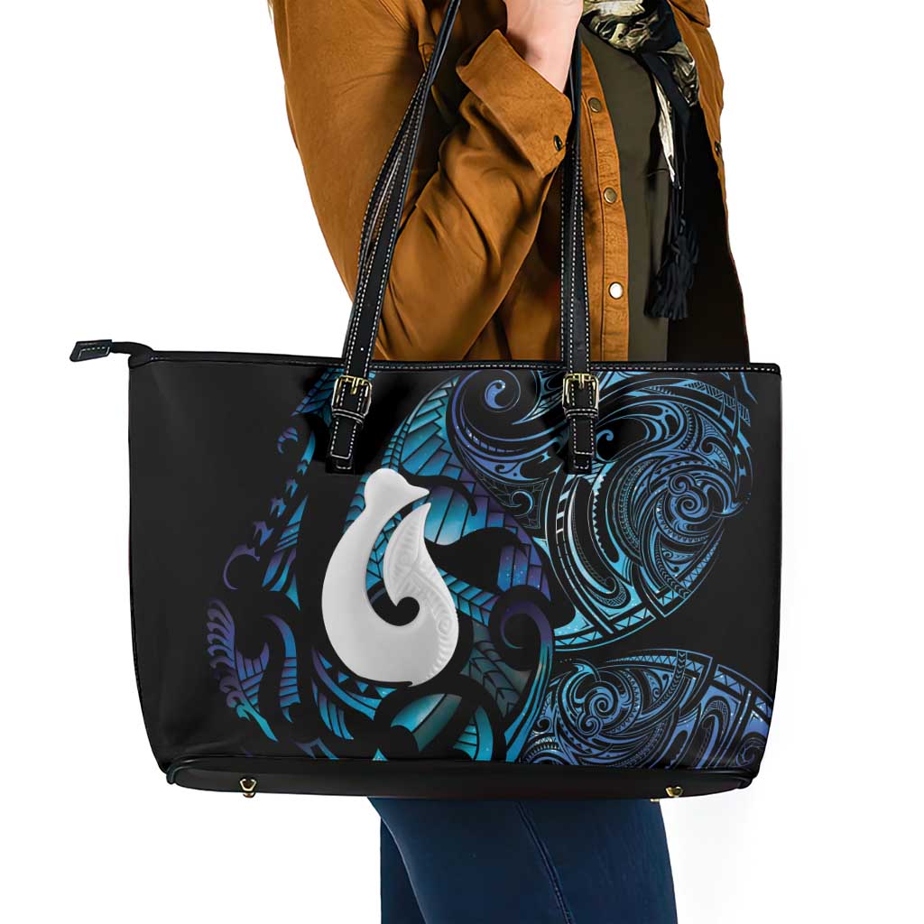 Hei Matau New Zealand Matariki Leather Tote Bag NZ Fish Hook Maori Art
