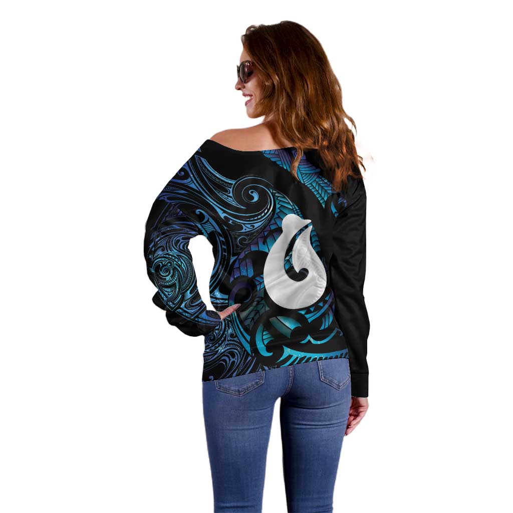Hei Matau New Zealand Matariki Off Shoulder Sweater NZ Fish Hook Maori Art