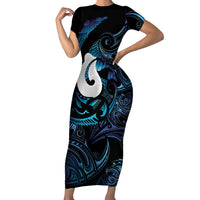 Hei Matau New Zealand Matariki Short Sleeve Bodycon Dress NZ Fish Hook Maori Art LT14 Long Dress Purple - Polynesian Pride