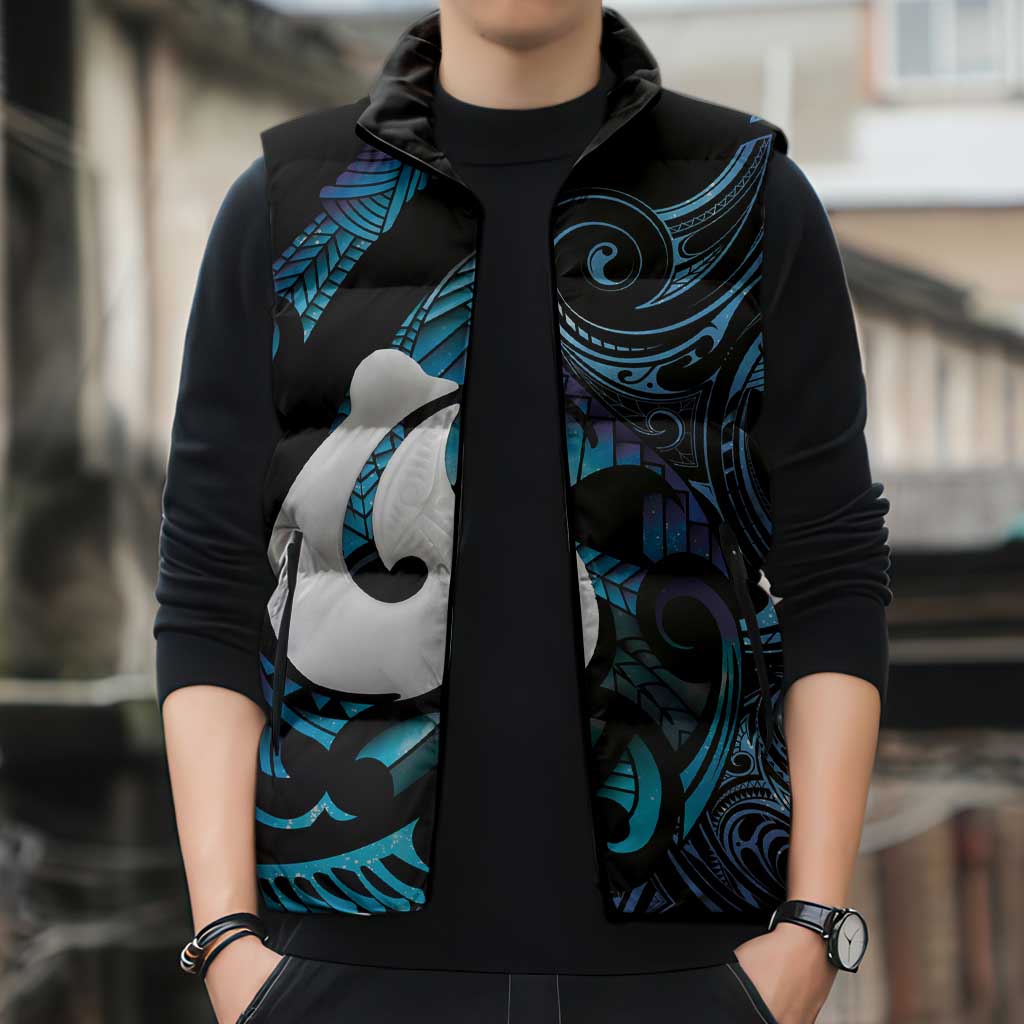Hei Matau New Zealand Matariki Sleeveless Puffer Jacket NZ Fish Hook Maori Art