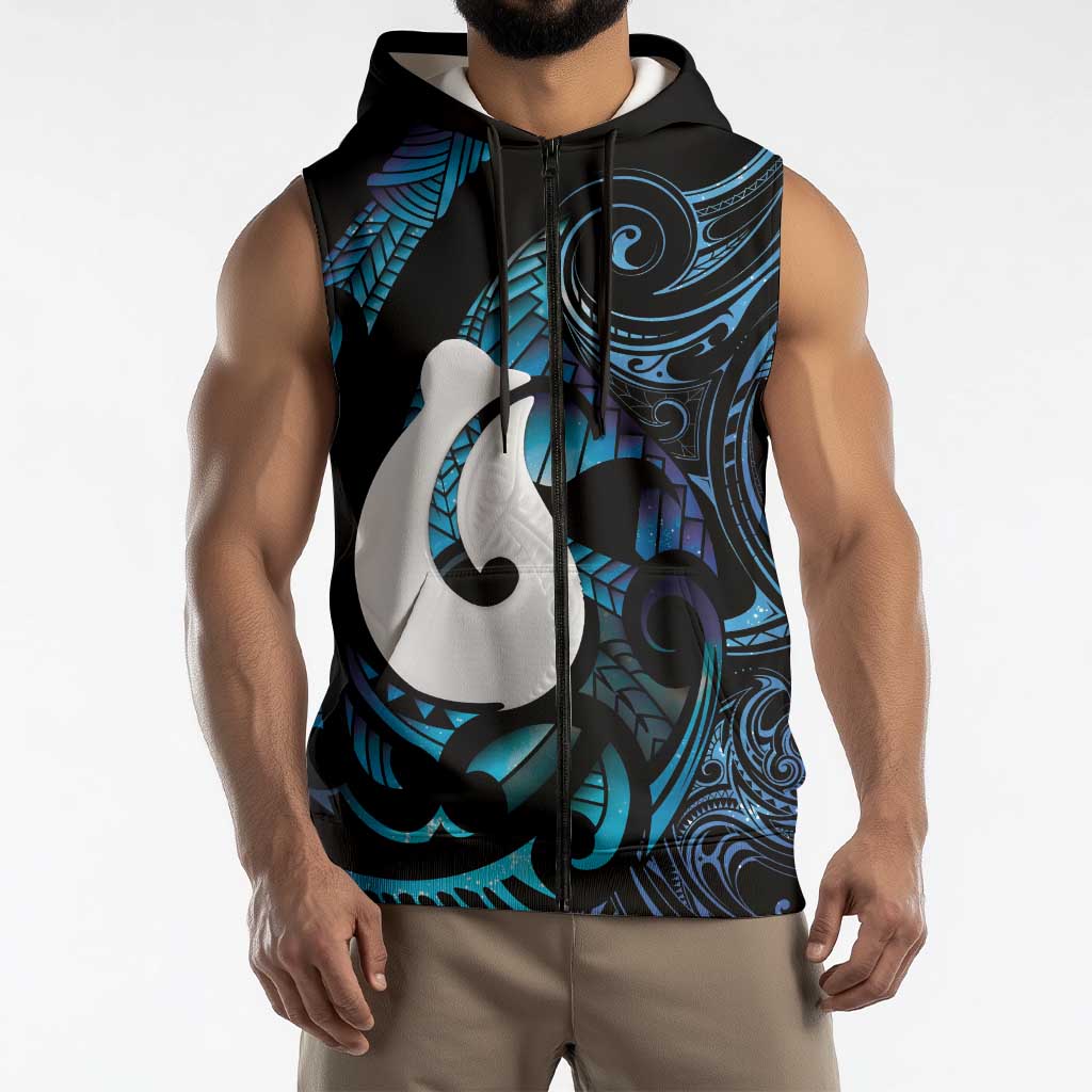 Hei Matau New Zealand Matariki Sleeveless Zip Hoodie NZ Fish Hook Maori Art LT14 - Polynesian Pride