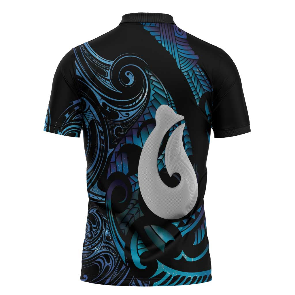 Hei Matau New Zealand Matariki Zipper Polo Shirt NZ Fish Hook Maori Art LT14 - Polynesian Pride