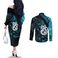 Manaia New Zealand Matariki Couples Matching Off The Shoulder Long Sleeve Dress and Long Sleeve Button Shirt NZ Paua Shell Maori Art LT14 - Polynesian Pride