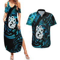 Manaia New Zealand Matariki Couples Matching Summer Maxi Dress and Hawaiian Shirt NZ Paua Shell Maori Art LT14 Turquoise - Polynesian Pride