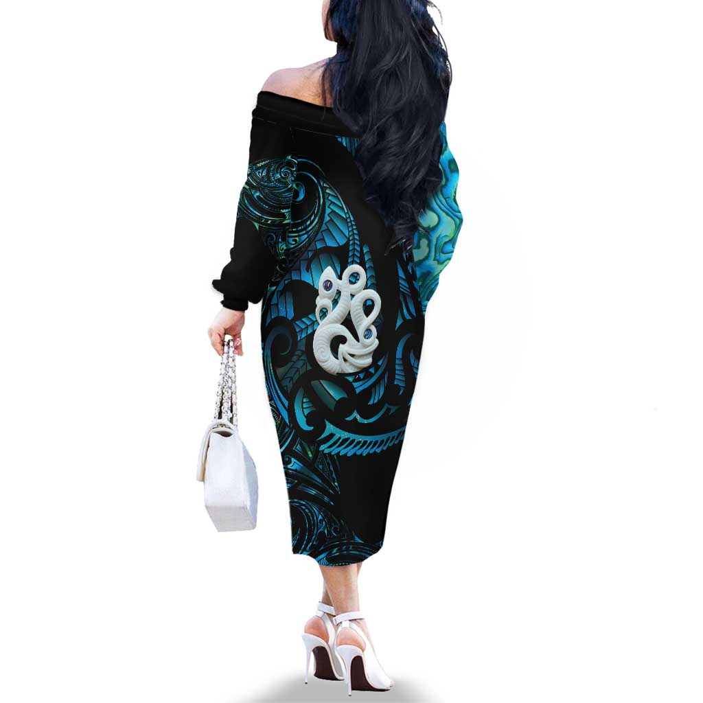 Manaia New Zealand Matariki Family Matching Off The Shoulder Long Sleeve Dress and Hawaiian Shirt NZ Paua Shell Maori Art LT14 - Polynesian Pride