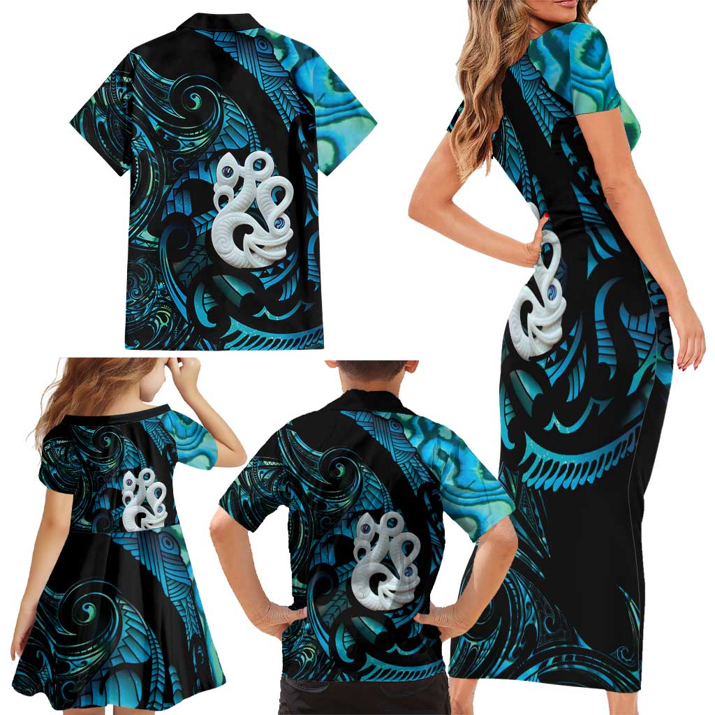 Manaia New Zealand Matariki Family Matching Short Sleeve Bodycon Dress and Hawaiian Shirt NZ Paua Shell Maori Art LT14 - Polynesian Pride