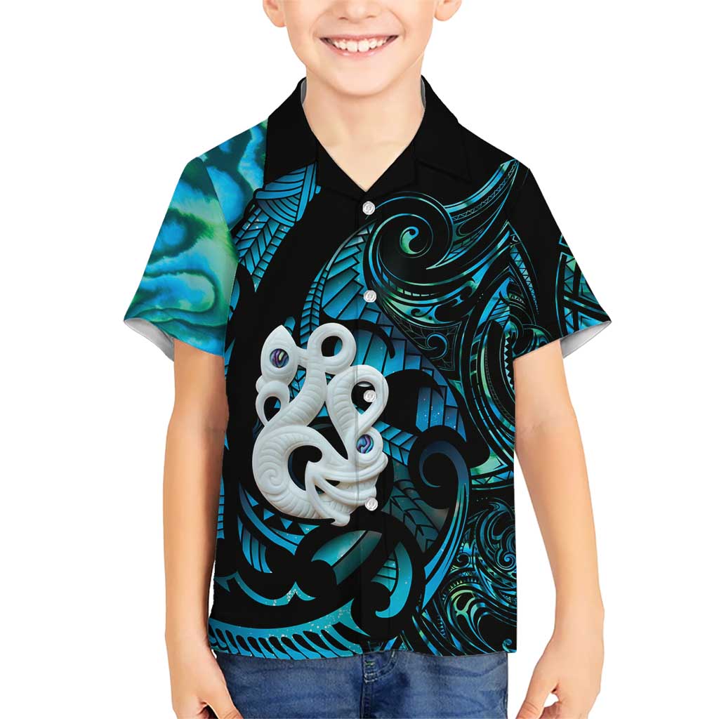 Manaia New Zealand Matariki Family Matching Short Sleeve Bodycon Dress and Hawaiian Shirt NZ Paua Shell Maori Art LT14 Son's Shirt Turquoise - Polynesian Pride