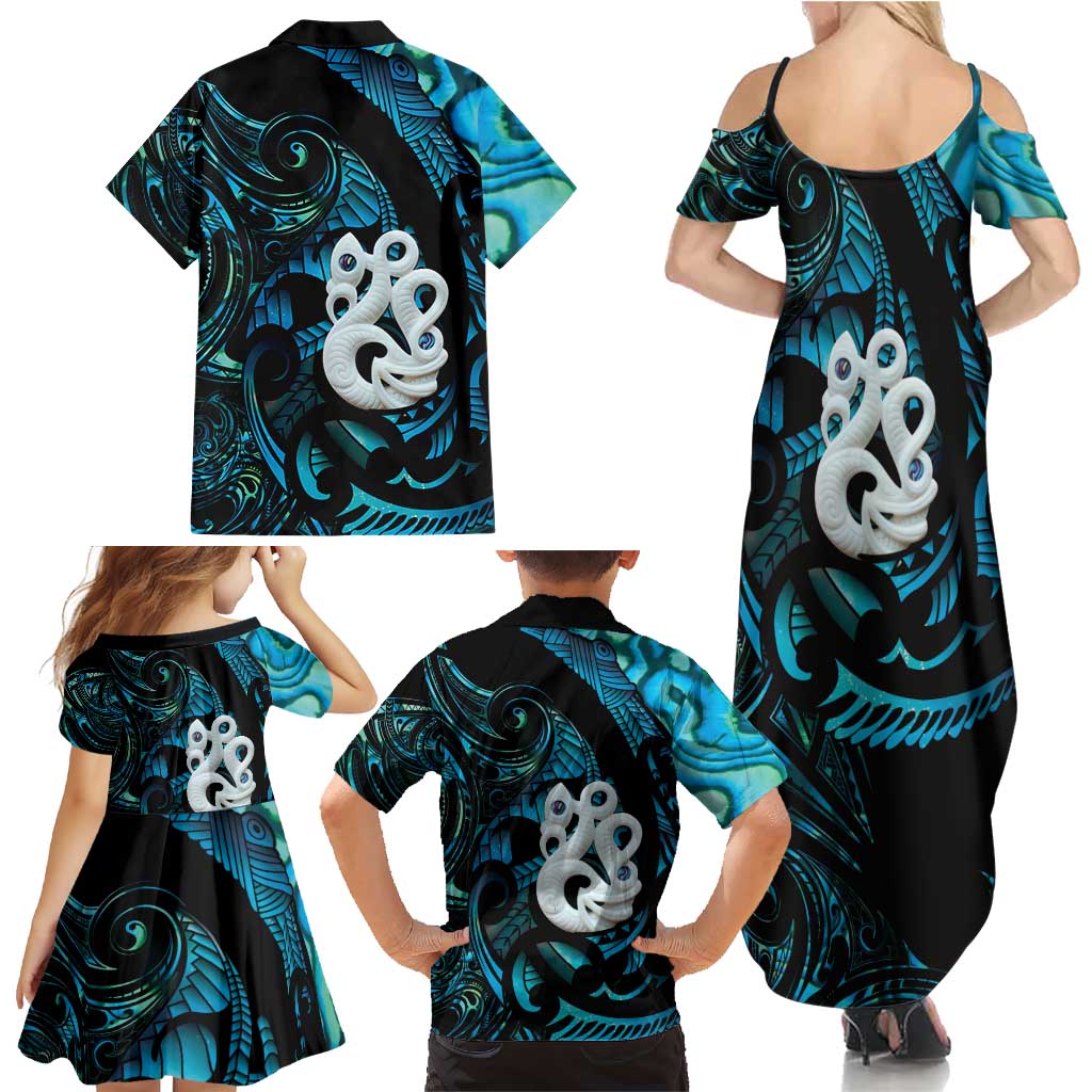 Manaia New Zealand Matariki Family Matching Summer Maxi Dress and Hawaiian Shirt NZ Paua Shell Maori Art LT14 - Polynesian Pride