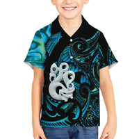 Manaia New Zealand Matariki Family Matching Tank Maxi Dress and Hawaiian Shirt NZ Paua Shell Maori Art LT14 Son's Shirt Turquoise - Polynesian Pride