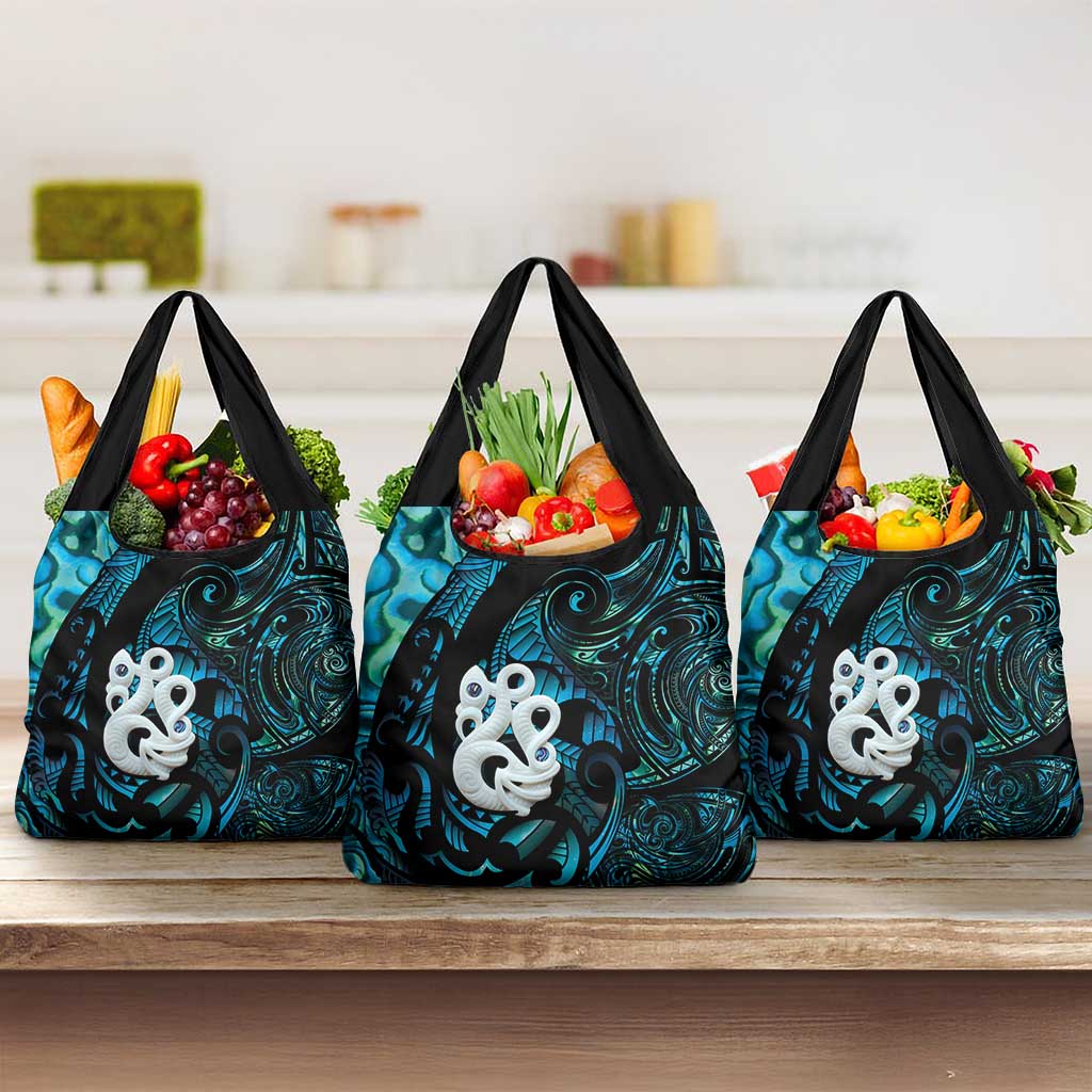 Manaia New Zealand Matariki Grocery Bag NZ Paua Shell Maori Art LT14 3-pack One Size Turquoise - Polynesian Pride