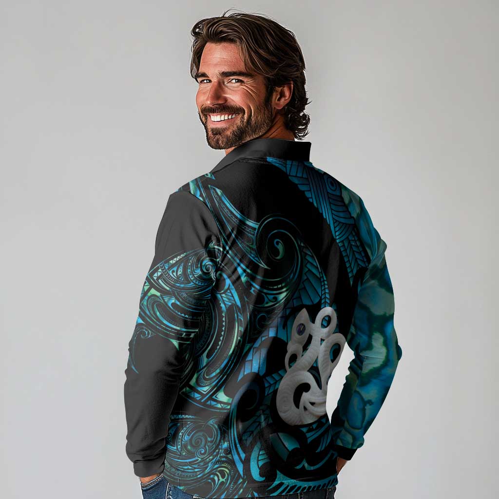 Manaia New Zealand Matariki Long Sleeve Polo Shirt NZ Paua Shell Maori Art