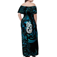 Manaia New Zealand Matariki Off Shoulder Maxi Dress NZ Paua Shell Maori Art