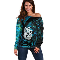 Manaia New Zealand Matariki Off Shoulder Sweater NZ Paua Shell Maori Art LT14 Women Turquoise - Polynesian Pride