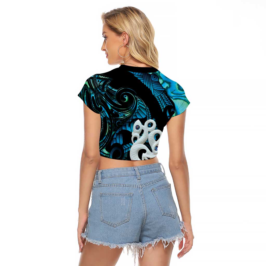Manaia New Zealand Matariki Raglan Cropped T Shirt NZ Paua Shell Maori Art LT14 - Polynesian Pride