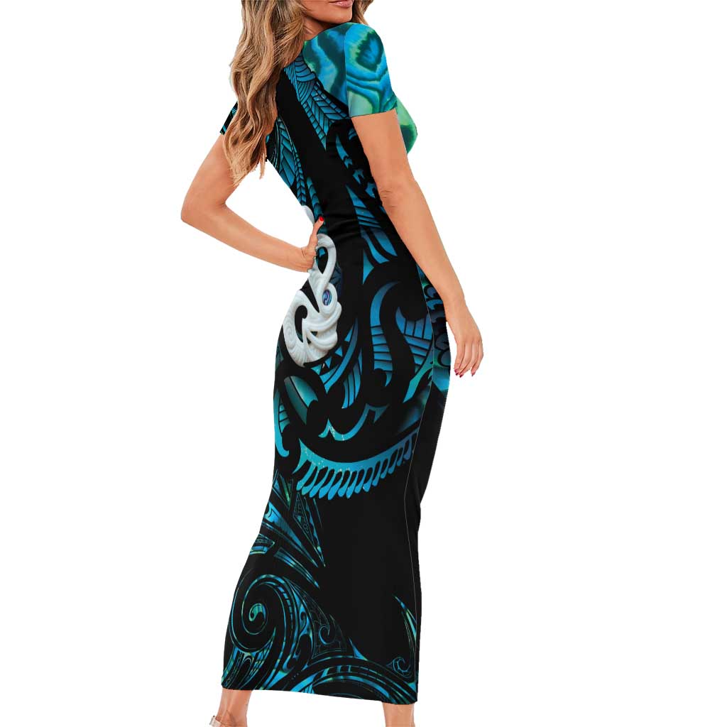 Manaia New Zealand Matariki Short Sleeve Bodycon Dress NZ Paua Shell Maori Art LT14 - Polynesian Pride