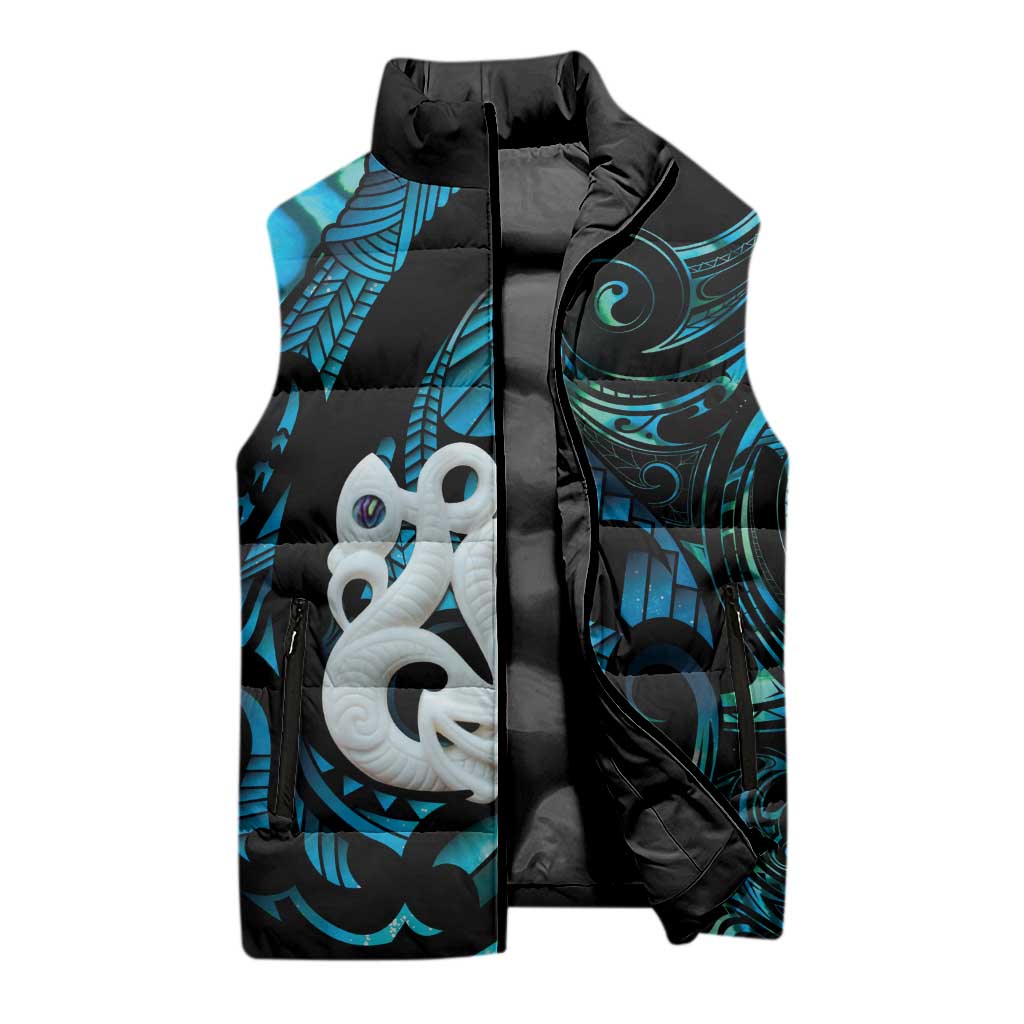 Manaia New Zealand Matariki Sleeveless Puffer Jacket NZ Paua Shell Maori Art