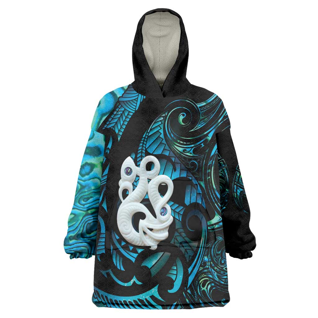 Manaia New Zealand Matariki Wearable Blanket Hoodie NZ Paua Shell Maori Art LT14 One Size Turquoise - Polynesian Pride