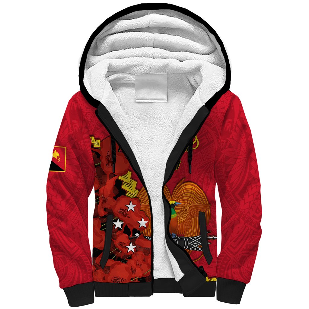 Polynesian Pride Remembrance Day PNG Sherpa Hoodie Papua New Guinea We Will Remember Them LT14 Unisex Red - Polynesian Pride