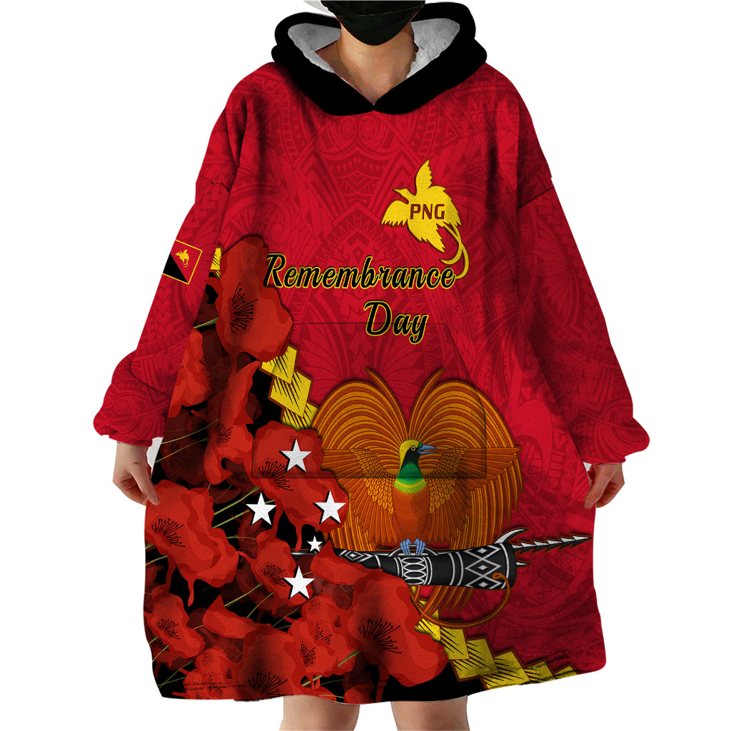 Personalised Remembrance Day PNG Wearable Blanket Hoodie Papua New Guinea We Will Remember Them LT14 - Polynesian Pride