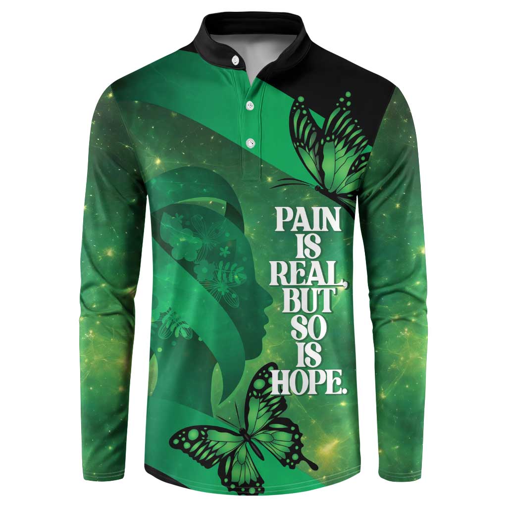 Personalised World Mental Health Awareness Month Button Sweatshirt Warriors Brave Strong Galaxy Vibes LT14 Green - Polynesian Pride
