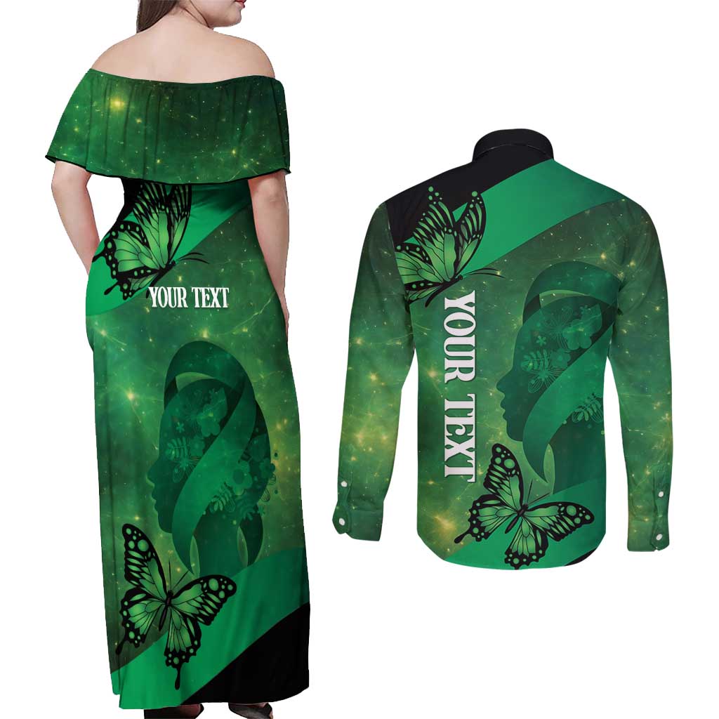 Personalised World Mental Health Awareness Month Couples Matching Off Shoulder Maxi Dress and Long Sleeve Button Shirt Warriors Brave Strong Galaxy Vibes LT14 - Polynesian Pride