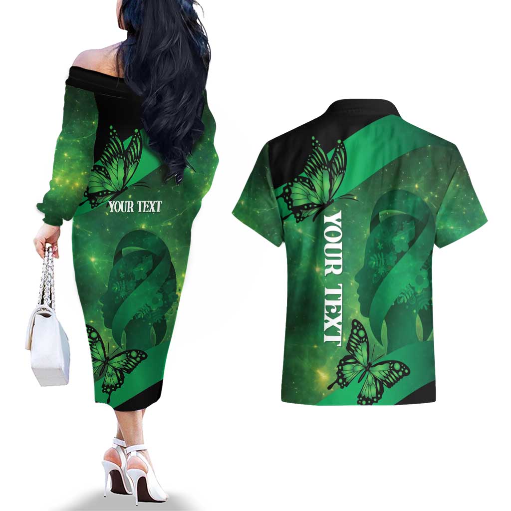 Personalised World Mental Health Awareness Month Couples Matching Off The Shoulder Long Sleeve Dress and Hawaiian Shirt Warriors Brave Strong Galaxy Vibes LT14 - Polynesian Pride