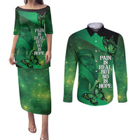 Personalised World Mental Health Awareness Month Couples Matching Puletasi and Long Sleeve Button Shirt Warriors Brave Strong Galaxy Vibes LT14 Green - Polynesian Pride