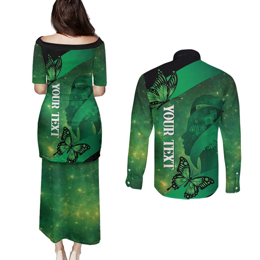 Personalised World Mental Health Awareness Month Couples Matching Puletasi and Long Sleeve Button Shirt Warriors Brave Strong Galaxy Vibes LT14 - Polynesian Pride