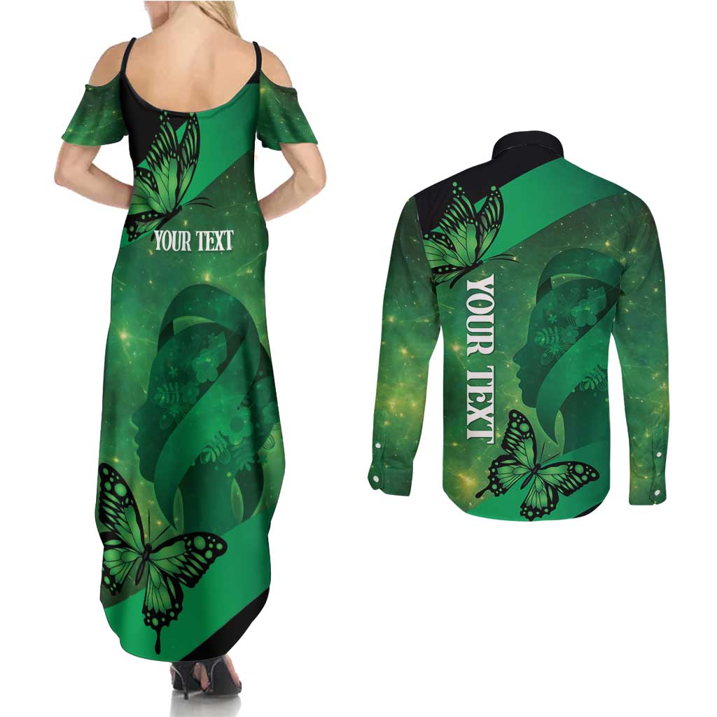 Personalised World Mental Health Awareness Month Couples Matching Summer Maxi Dress and Long Sleeve Button Shirt Warriors Brave Strong Galaxy Vibes LT14 - Polynesian Pride