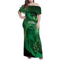 Personalised World Mental Health Awareness Month Family Matching Off Shoulder Maxi Dress and Hawaiian Shirt Warriors Brave Strong Galaxy Vibes LT14 Mom's Dress Green - Polynesian Pride