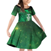 Personalised World Mental Health Awareness Month Family Matching Off Shoulder Short Dress and Hawaiian Shirt Warriors Brave Strong Galaxy Vibes LT14 Daughter's Dress Green - Polynesian Pride