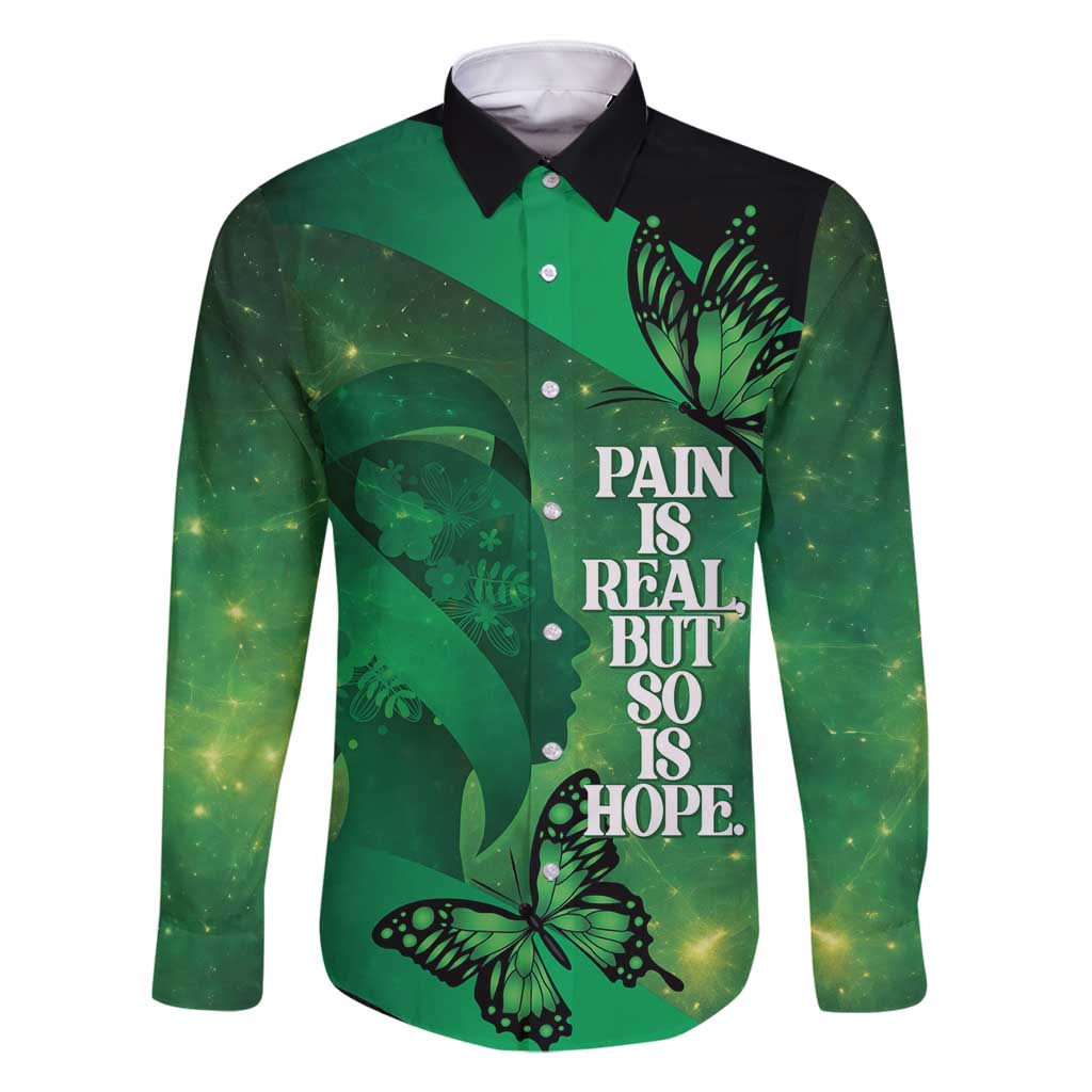 Personalised World Mental Health Awareness Month Family Matching Off Shoulder Short Dress and Hawaiian Shirt Warriors Brave Strong Galaxy Vibes LT14 Dad's Shirt - Long Sleeve Green - Polynesian Pride