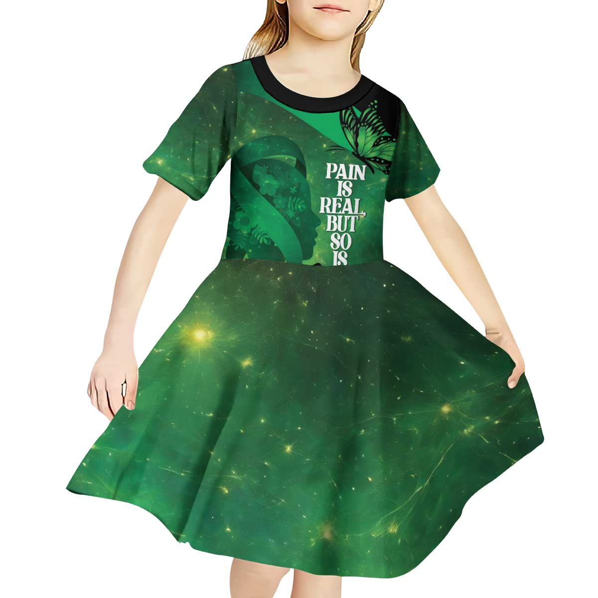 Personalised World Mental Health Awareness Month Kid Short Sleeve Dress Warriors Brave Strong Galaxy Vibes LT14 - Polynesian Pride