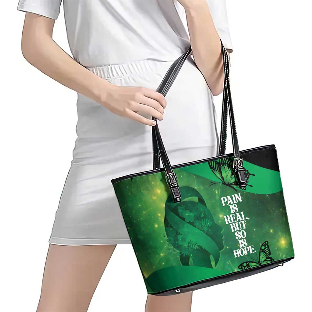 World Mental Health Awareness Month Leather Tote Bag Warriors Brave Strong Galaxy Vibes