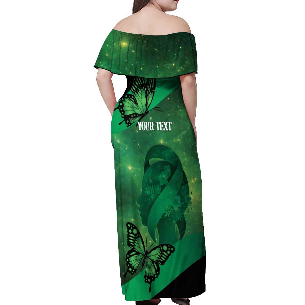 Personalised World Mental Health Awareness Month Off Shoulder Maxi Dress Warriors Brave Strong Galaxy Vibes LT14 - Polynesian Pride