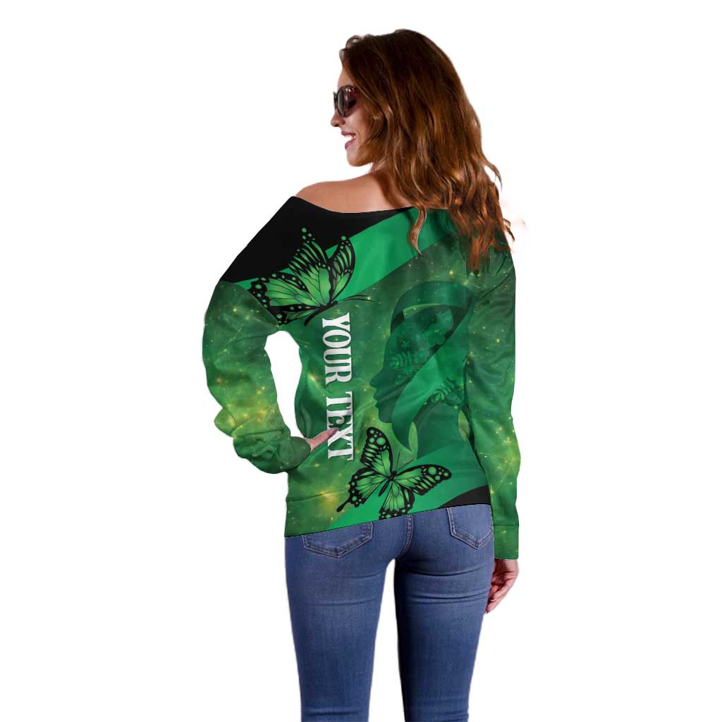 Personalised World Mental Health Awareness Month Off Shoulder Sweater Warriors Brave Strong Galaxy Vibes